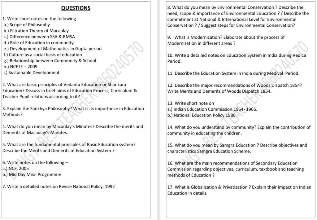 CBLU India and Education Important Questions with Answers PDF (English Medium)