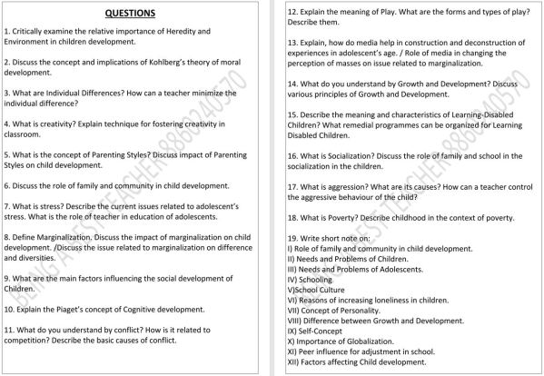 CBLU Childhood and Growing Up Important Questions with Answers PDF (English Medium)