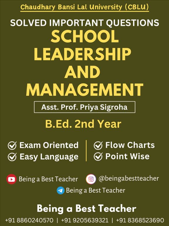 CBLU School Leadership and Management Important Questions with Answers PDF (Hindi Medium)
