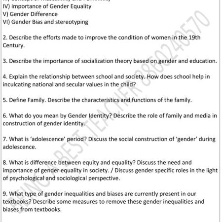 CBLU Gender School and Society Important Questions with Answers PDF (English Medium) - Image 2