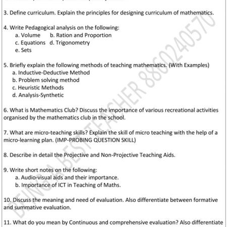 CBLU Pedagogy of Mathematics Important Questions with Answers PDF (English Medium) - Image 2