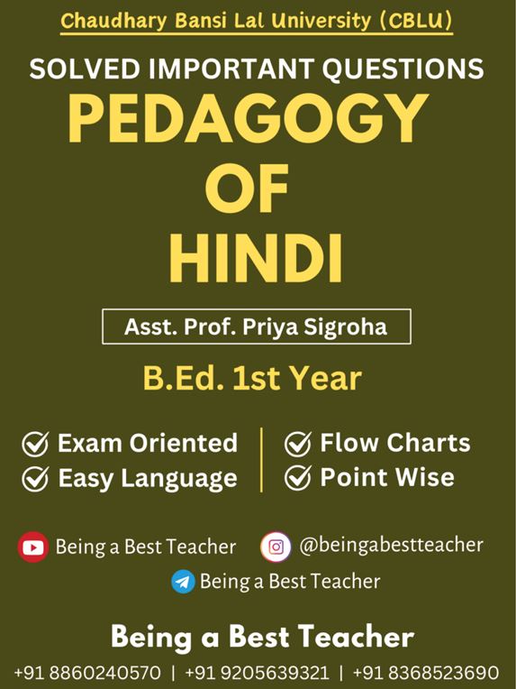 CBLU Pedagogy of Hindi Important Questions with Answers PDF