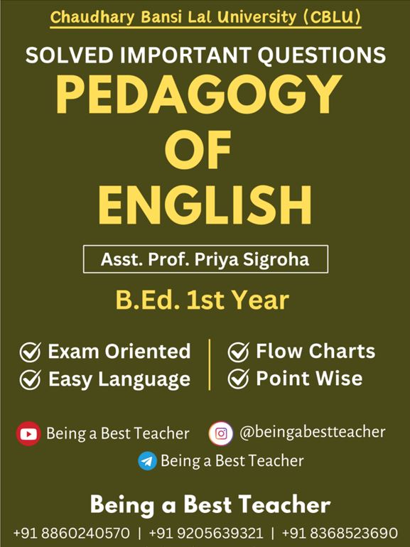 CBLU Pedagogy of English Important Questions with Answers PDF
