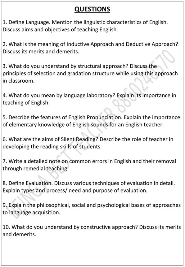 CBLU Pedagogy of English Important Questions with Answers PDF