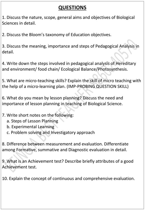 CBLU Pedagogy of Biological Science Important Questions with Answers PDF (English Medium)