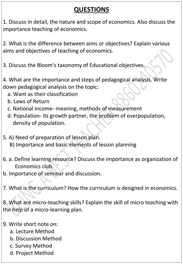 CBLU Pedagogy of Economics Important Questions with Answers PDF (English Medium)