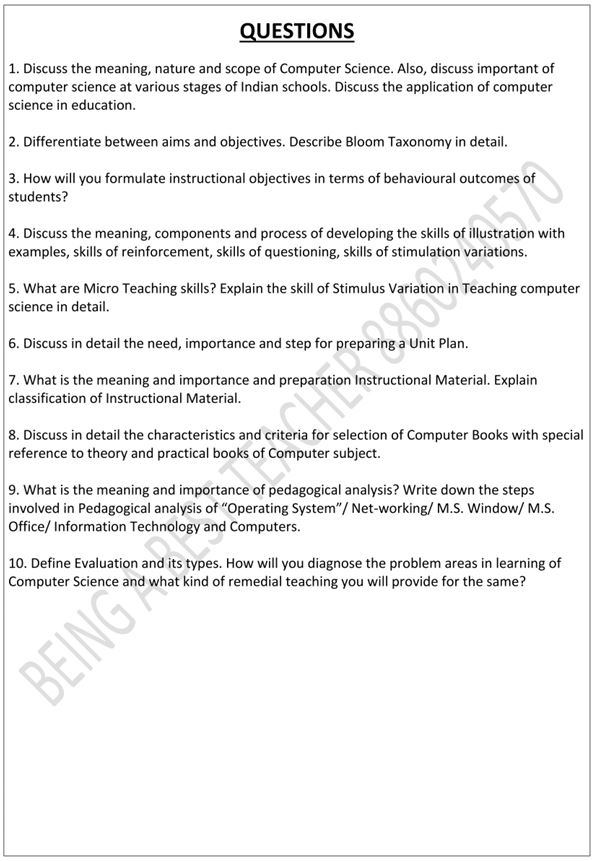 CBLU Pedagogy of Computer Science Important Questions with Answers PDF (English Medium)