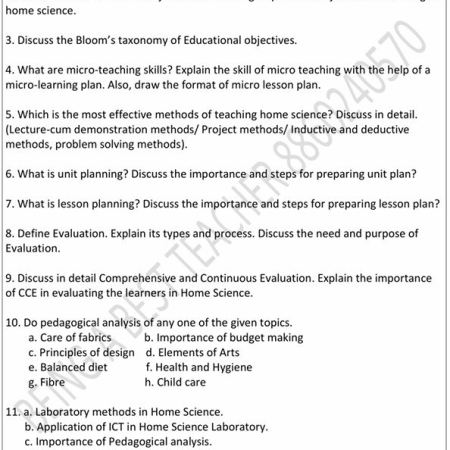 CBLU Pedagogy of Home Science Important Questions with Answers PDF (English Medium) - Image 2
