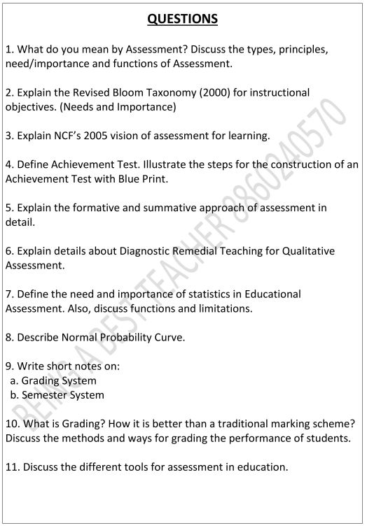 Assessment for Learning Important Questions with Answers PDF (English Medium)
