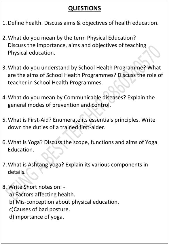 Health Physical and Yoga Education Important Questions with Answers PDF (English Medium)