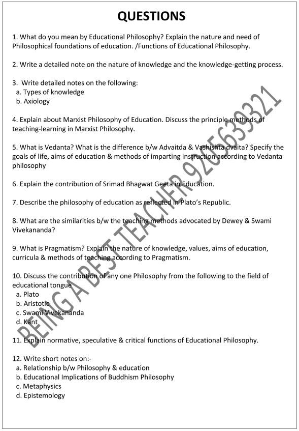 MDU Philosophical Foundation of Education Important Questions with Answers PDF (English Medium)