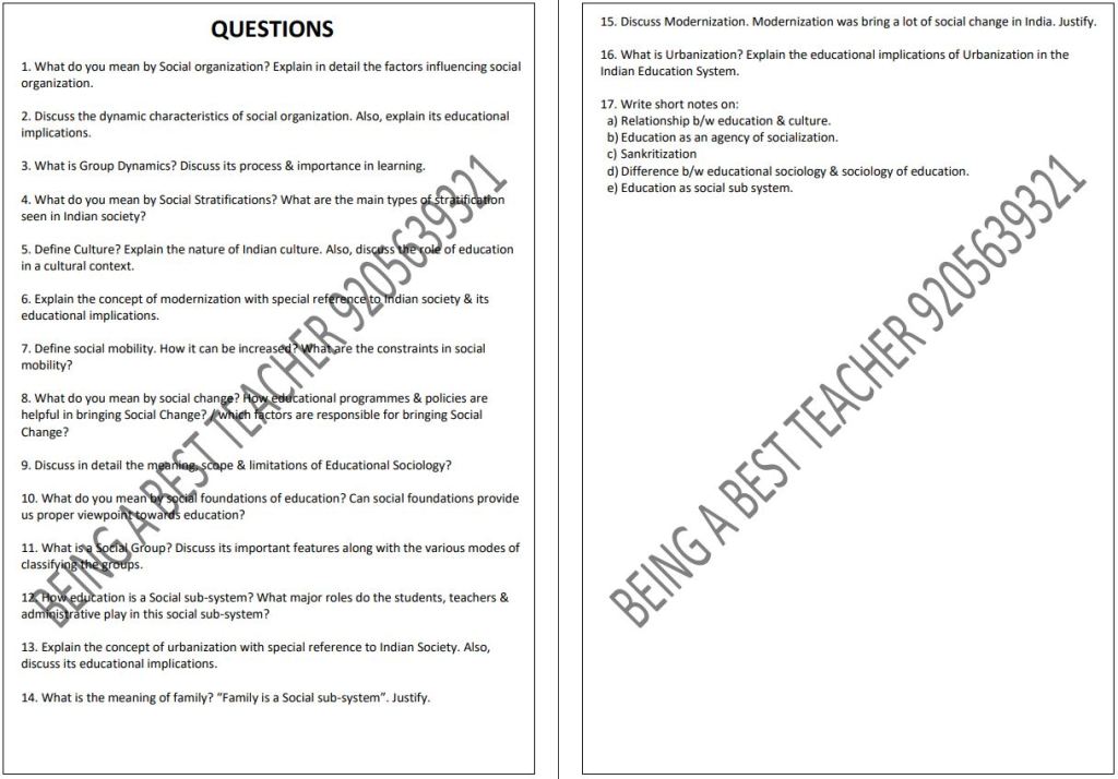MDU Sociological Foundations of Education Important Questions with Answers PDF (English Medium)