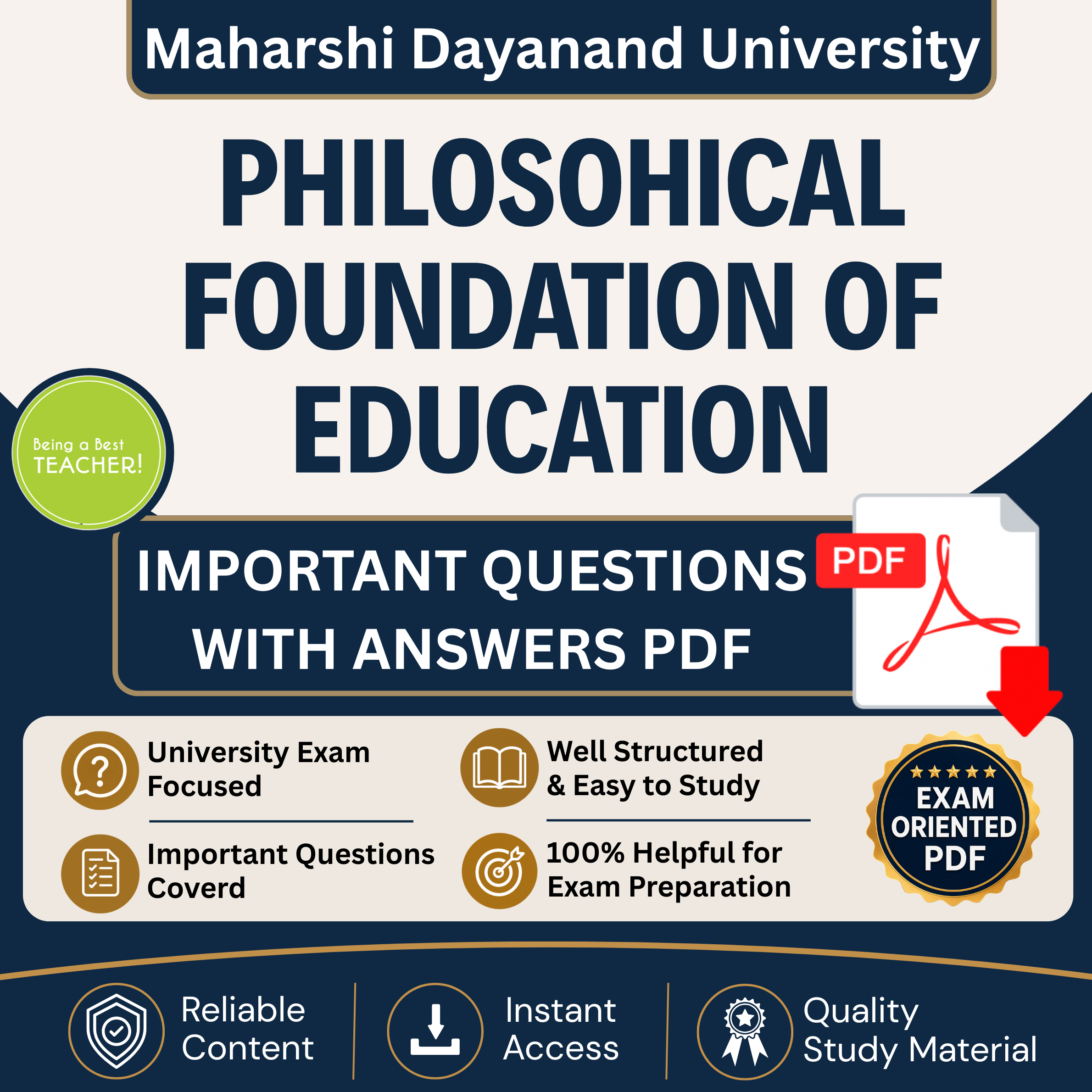 MDU Philosophical Foundation of Education Important Questions with Answers PDF (English Medium) - Image 1